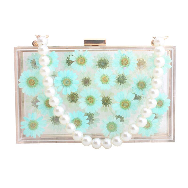 

Evening Bags Lady Acrylic Transparent Flowers Small Square Handbag Banquet Women Bag Single Shoulder Messenger For PartyEvening, Color same as pictur
