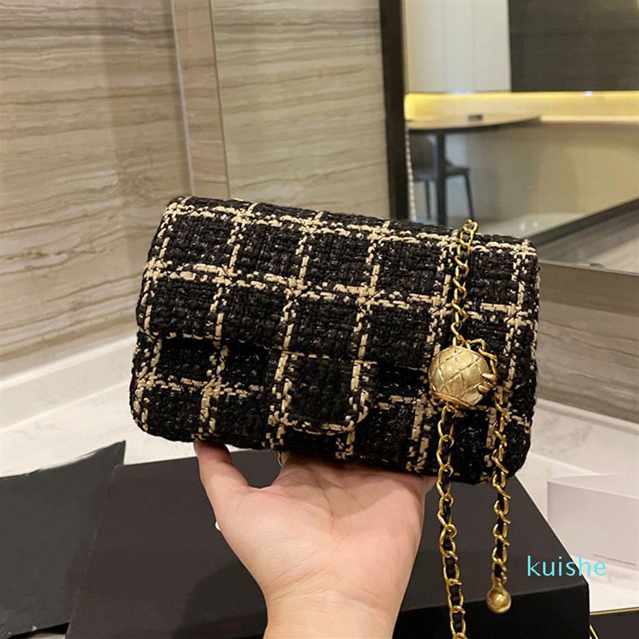 

2021Ss 17C 20C Famous Designers Shoulder Bags Classic Mini Flap Square Tweed Check Tartan Matelasse Chian With Gold Ball Crossbody295f, 17cm