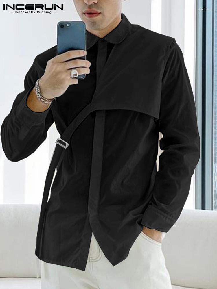 

Men' Casual Shirts Men Shirt Lapel Long Sleeve Solid Color Streetwear Fashion Irregular 2022 Korean Leisure Clothing 5XLMen' Sybi22, Black