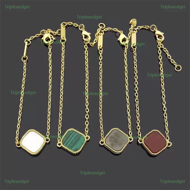

Natural Gemstone Single Flower Four Leaf Clover Bracelet Chain Fashion Woman Bracelet Designer Jewelry Luxury logo love bracelets 18K Gold Plated Wedding gifts