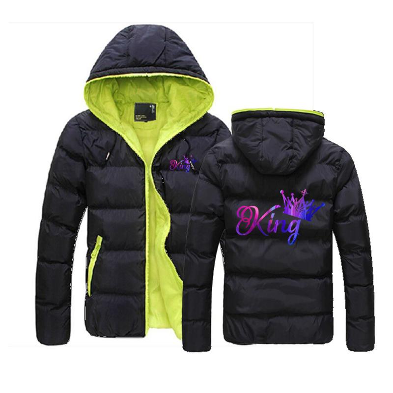 

Men' Hoodies & Sweatshirts Her King His Queen Lover Couples Print Men' Coats Fashionable Winter Color Block Hooded Jackets Padded Thic