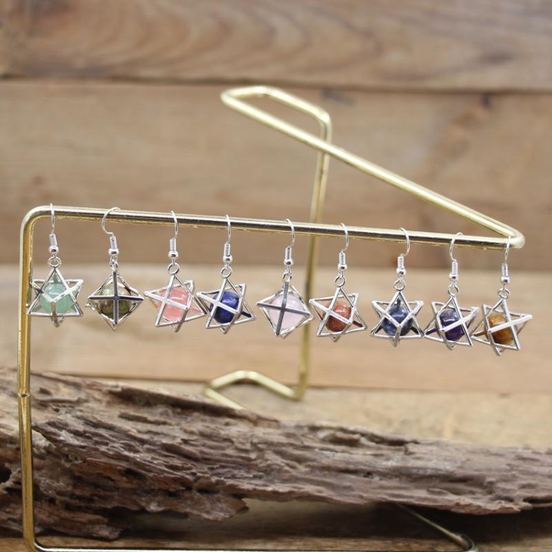 

Dangle & Chandelier Natural Stone Merkabah Star Earrings Healing Crystal Quartz Lapis Hexagram Hook Eardrop Reiki Jewelry Women Gift QC7037D