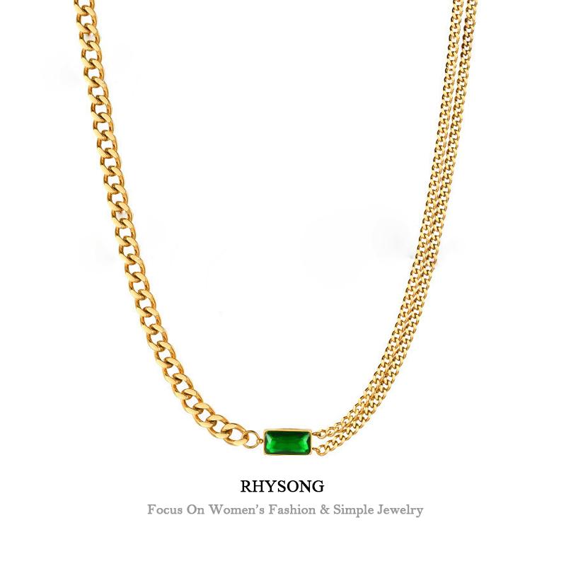 

Pendant Necklaces Green Stone 100% Stainle Steel Jewelry Personality Neck Choker Net Red Statement Gold For Women CollarPendant