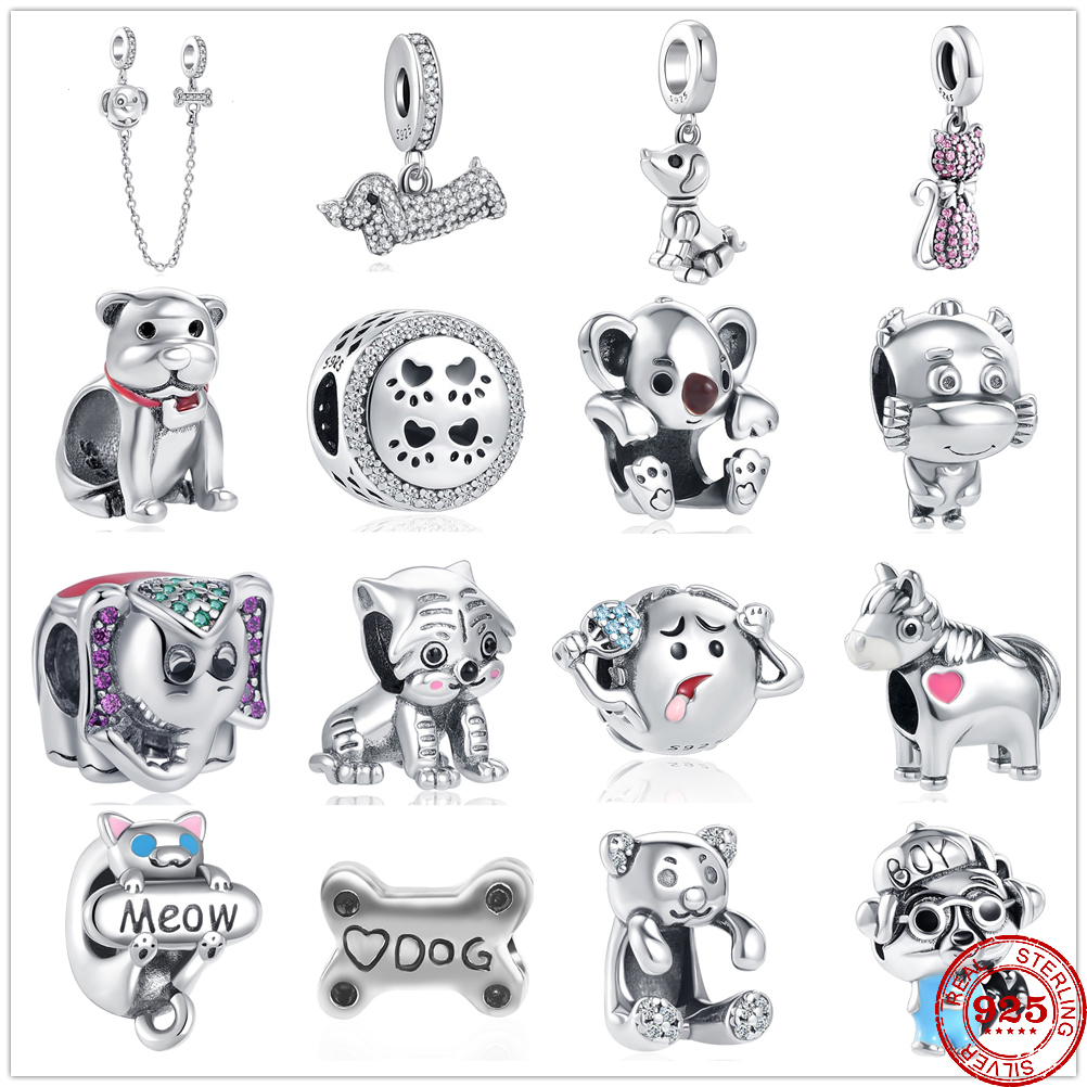 

925 Sterling Silver Dangle Charm Dog Buddy Dangle Beads Bead Fit Pandora Charms Bracelet DIY Jewelry Accessories