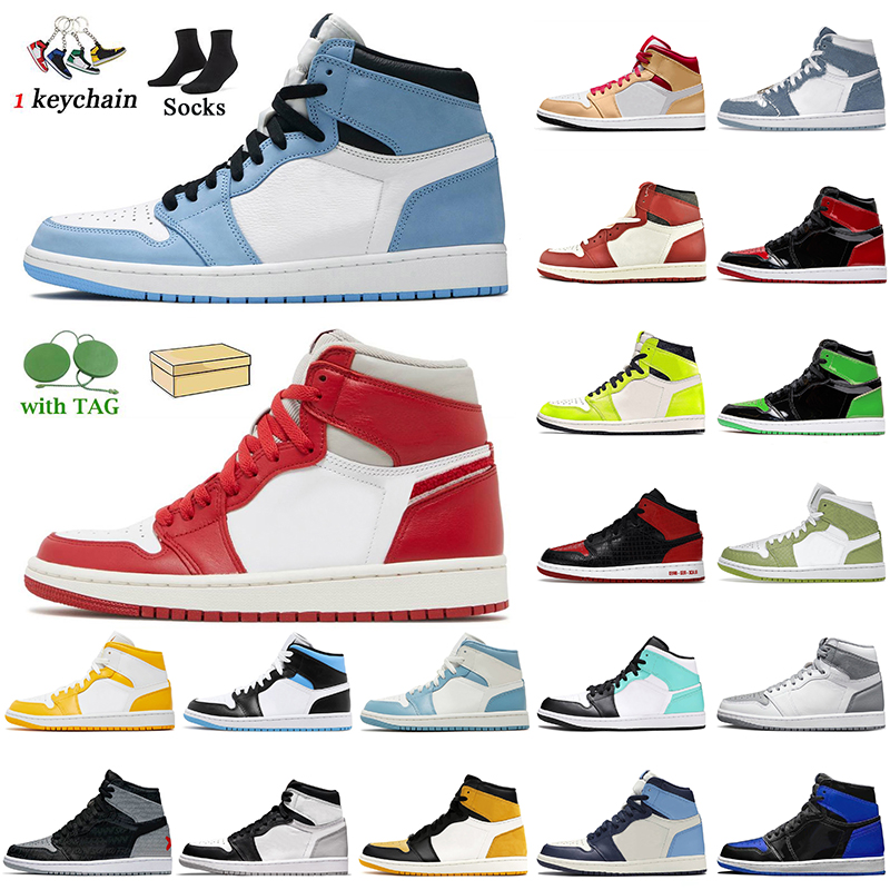 

Offs White University Blue 1 Hign OG Women Mens Basketball Shoes With Box Jumpman 1s Newstalgia Chenille Denim Patent Bred Dark Mocha Chicago Trainers UNC Sneakers, B11 shadow 2.0 36-47