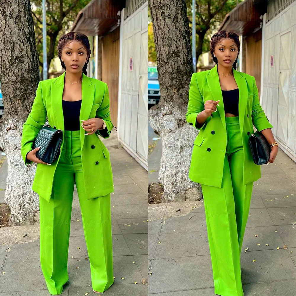 

Bright Green Leisure Women Pants Suits For Wedding 2022 Sexy Loose Long Sleeve Evening Red Carpet Fashion Wear 2 Pieces