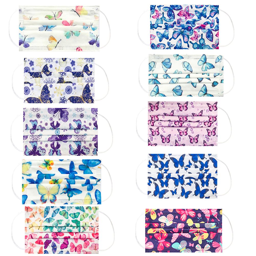 

Disposable Face Masks Breathable Butterfly Pattern 3-Ply Non-Woven Cup Dust Masks with Elastic Earloop for Childs Girls Party Daily Use