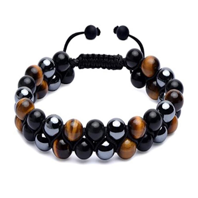 

Beaded Strands Triple Protection Bracelet Tigers Eye Black Obsidian And Hematite 8mm Beads Magnetic For Men Women JewelryBeaded