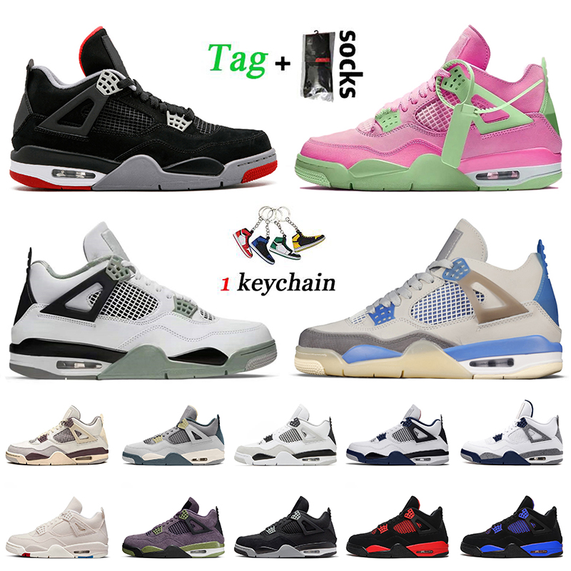 

2022 Fashion Retro Basketball Shoes 4s Seafoam Sail Pink Jumpman 4 Women Mens Trainers Sports Midnight Navy Craft Red Thunder Military Canvas Black Cat J4 Sneakers, B53 blue thunder 36-47