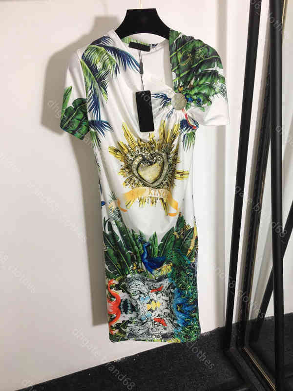 

Eur women dresses vintage long sleeve dress shirt cotton peacock print slim fit casual irregular dressshirt logo brand 5A designer women clothes female Apparel a1