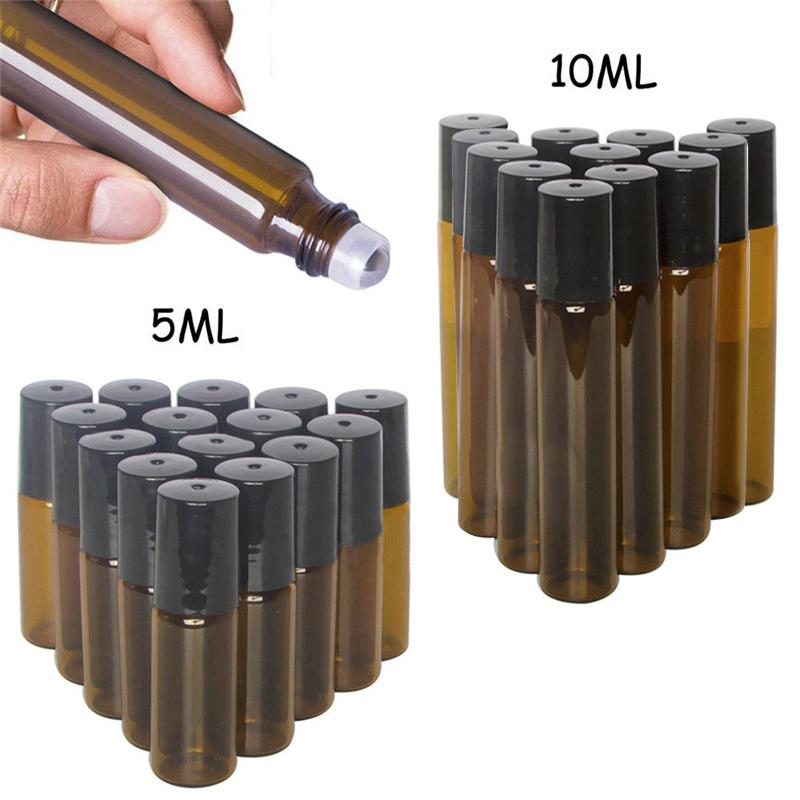 

Storage Bottles & Jars 10Pcs 5ml 10ml Amber Glass Roll On Bottle Sample Test Essential Oil Vials With Roller Ball Travel Perfume Refillable