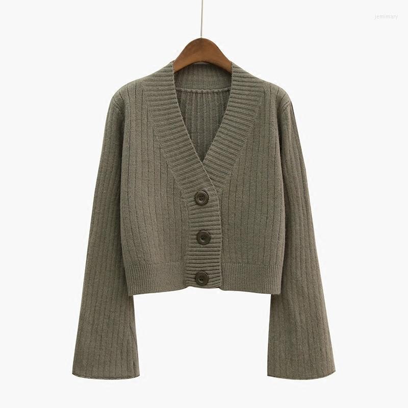 

Women's Sweaters 2022 Spring Casual V-Neck Tops Single Breasted Femme Women Cardigan Knitted Sweater Coat Long Flare Sleeve Crochet Female Q, Green