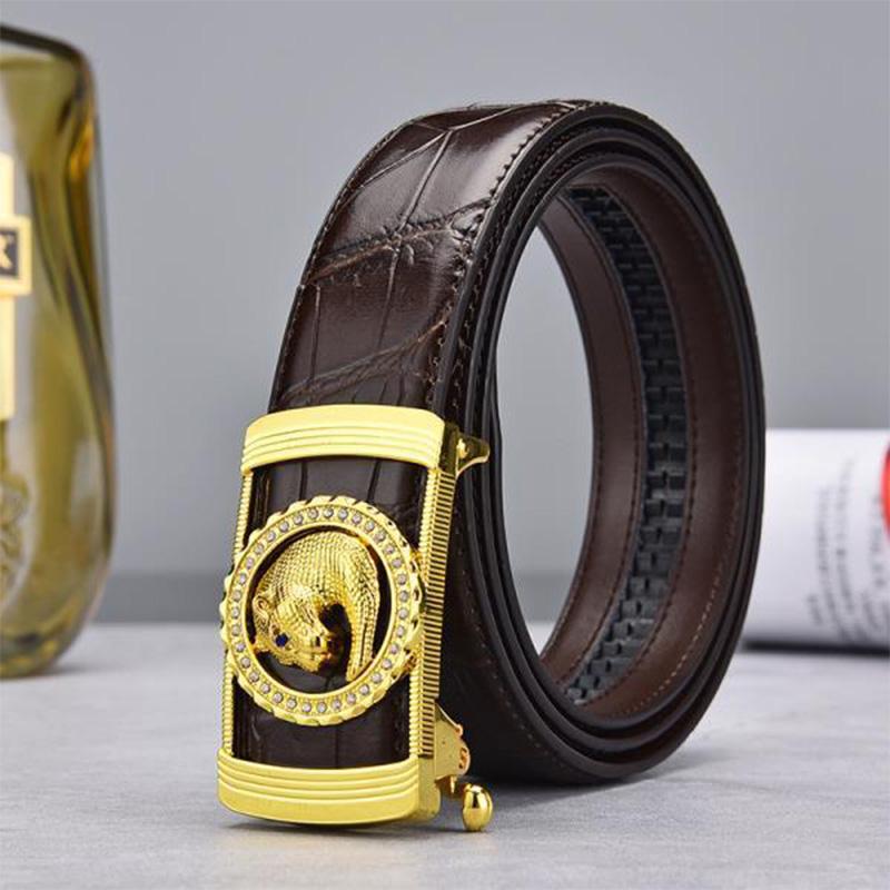 

Belts Men Luxury Leopard Metal Diamond Buckle High Quality Genuine Leather For Business Wedding Dress Strap ZD2139, Black