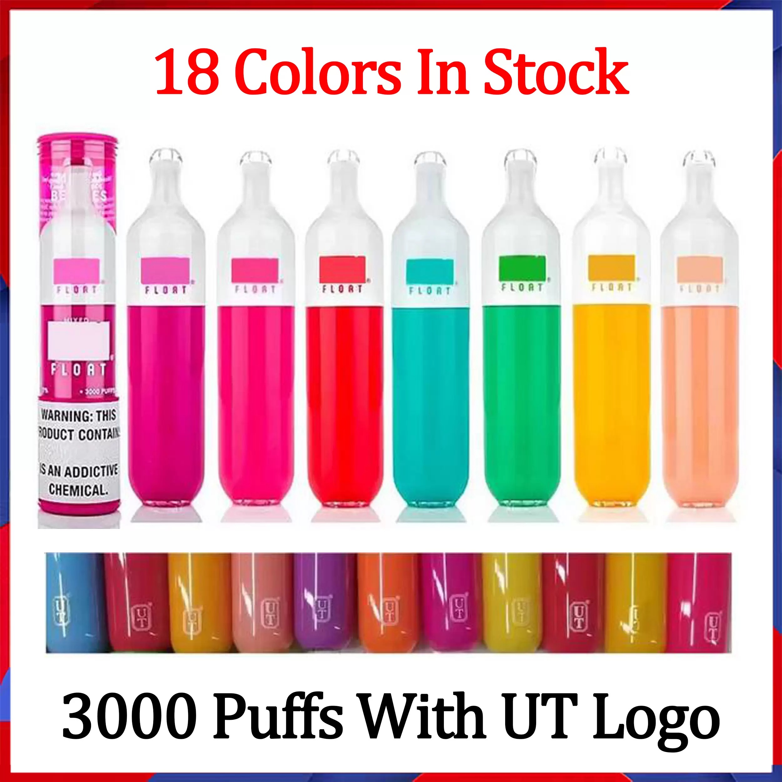 

With UT Logo Float 3000 Puffs Disposable Vape Pen E Cigarette Device 1100mAh Battery 8ml 10 Colors Prefilled Pod Smoking Vapes Vs Flume Esco Bar