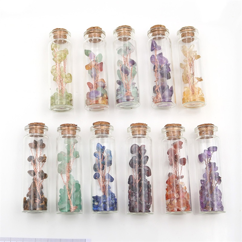 

Whosale crafts Natural Rose Gravel Stone Infused Gemstone Crystal tree Glass crushed stone wishing Bottle 2407 T2