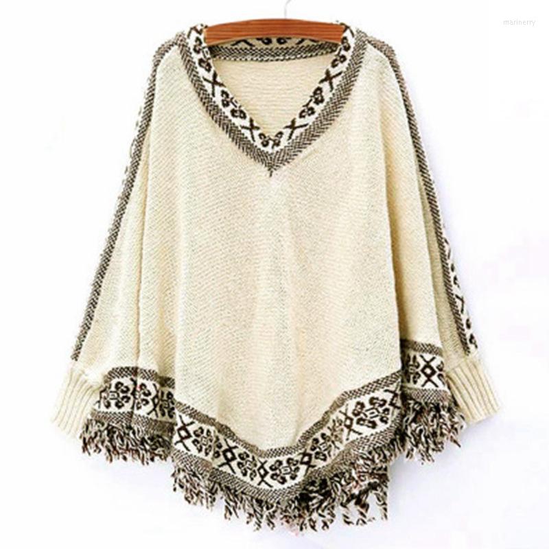 

Women's Sweaters Boho Autumn Winter Batwing Sleeve Poncho Jacquard Sweater Women O Neck Casual Tassel Knit Loose Retro Pullover Cloak Mari22, Black