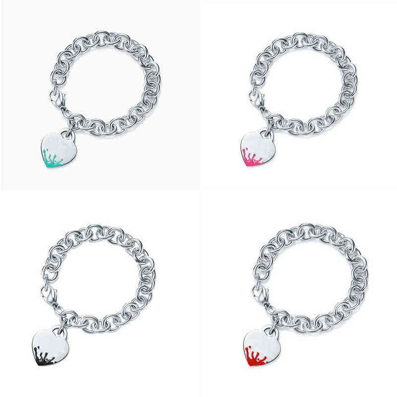 

Woman 925 Sterling Silver Classic Green Red Black Splash Enamel Heart Pendant Tiff Bracelet Luxury Fashion Brand Jewelry Gift G220510