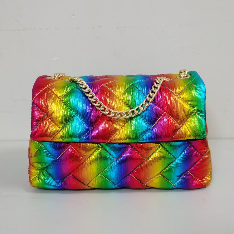 

Women's Fashion Bag Vintage Metal Stitched Rainbow Flannel Crossbody Bag Tote, Red