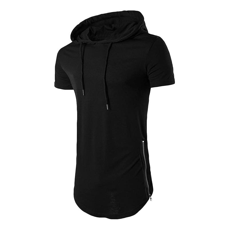 

Men's T-Shirts Tall T Shirt Mens Summer Fashion Leisure Sports Solid Color Hoodie Pullover With Side Zipper Cotton Workout ShirtsMen's, Black