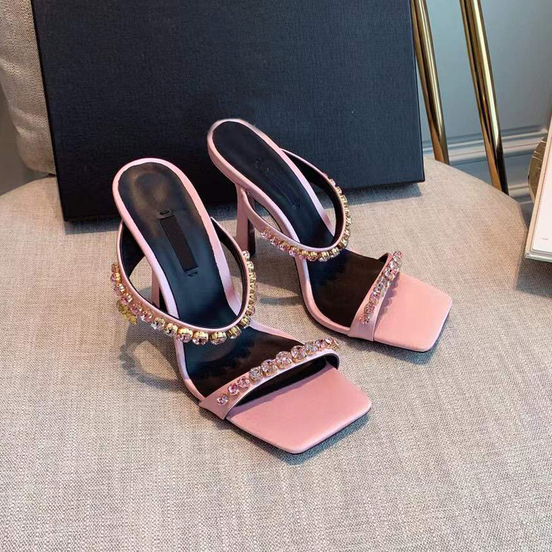 

Top crystal decorationSandals slipper buckle stiletto sexy party shoes leather Color diamond decorate 110mmtemperament Metalskin women high heels Large42, Black