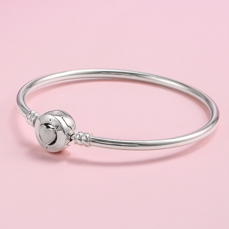 

Love heart Clasp Bangle Bracelet Authentic 925 Sterling Silver Womens Engagement Jewelry with Original gift box for Pandora Charms Bracelet