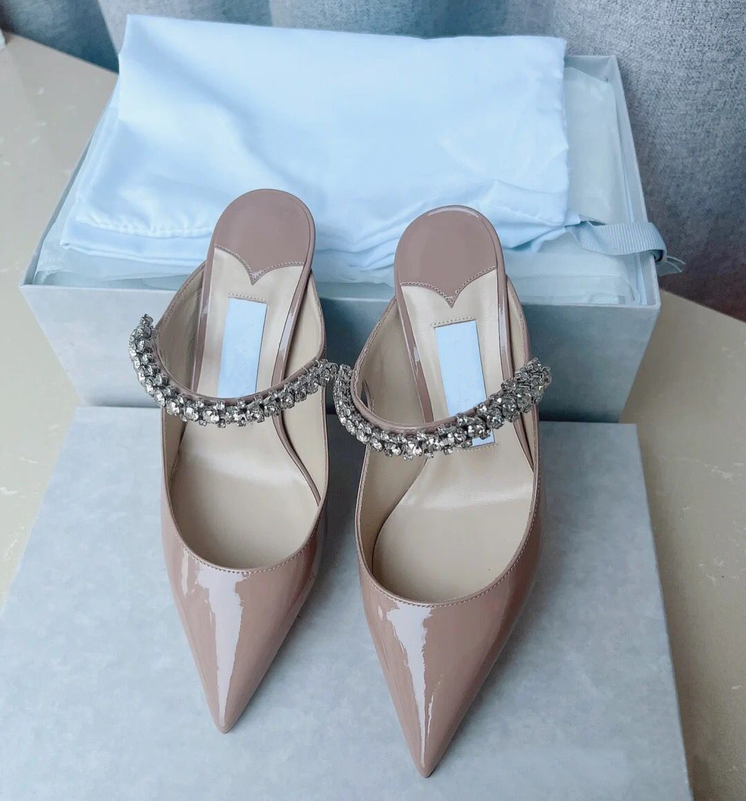 

Luxury brands Summer Bing Sandals 65mm heeled Womens slipper heel Pumps fashion Women's High Heels Crystals Ankle Strap Wedding Dress With Box EU34-43, 13