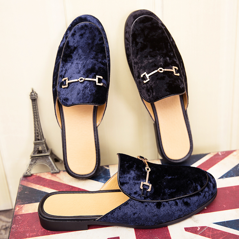 

Personality Street Fashion Shoes Men Mules Breathable In Slippers Dress Man Half Casual Italian Shoes Walking Shoes Gentleman, Black