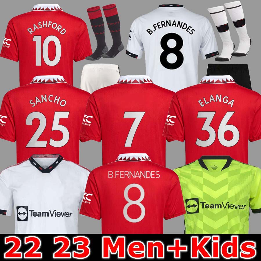 

21 22 23 SANCHO soccer jerseys Fans Player version BRUNO FERNANDES MAN uTd RASHFORD football shirt 2022 2023 men kids kit sets McTominay Elanga VARANE FRED MAGUIRE, 22 23 home kids