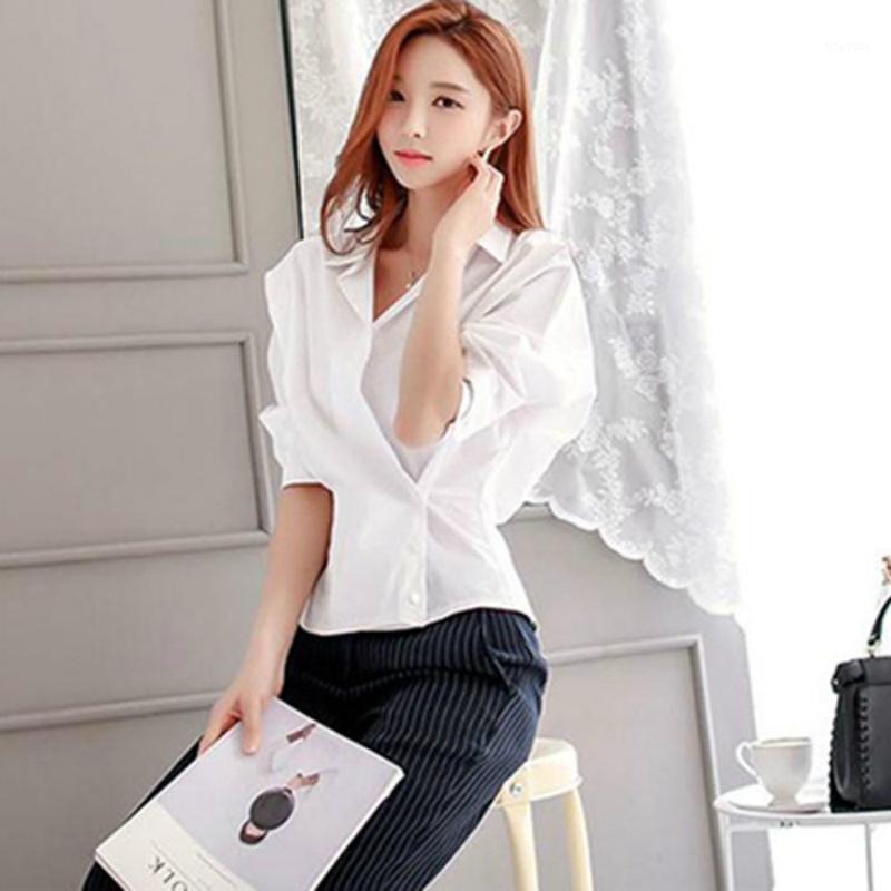 

Women' Blouses & Shirts -XXL Plus Size 2022 Fashion Long Sleeve Turn Down Collar Office Shirt Chiffon Work Blouse Casual Tops Women White