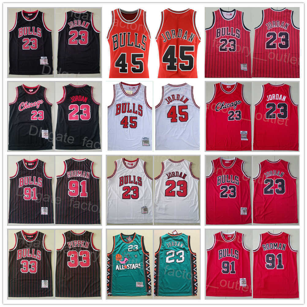 

Mitchell and Ness Basketball Retro Scottie Pippen Jersey 33 Vintage Dennis Rodman 91 Michael 23 Stripe Black Red White''nba''jerseys