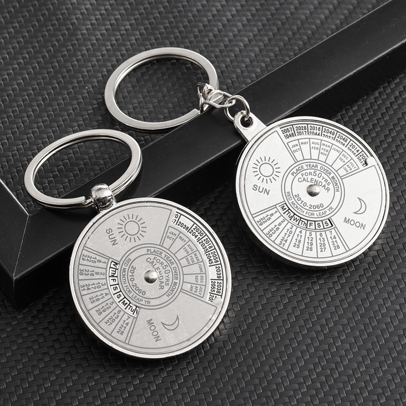 

Mini 50 Years Perpetual Calendar Key Chain Metal Car Key Holder Ring Car Keychain Pendant Key Ring Auto Accessories Unisex