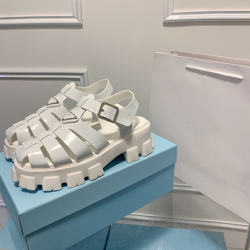 

Top Luxury Brand Foam rubber Sandals Women's Leather Printing Metal Buckle Platform Weave Hollow Out Triangle Logo Designer Pumps Slippers Beach Shoes size :35-40, Blue