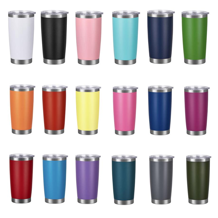 

20oz Car cups Stainless Steel Tumblers Cups Vacuum Insulated Travel Mug Metal Water Bottle Beer Coffee Mugs With Lid 18 Colors312j, As pic