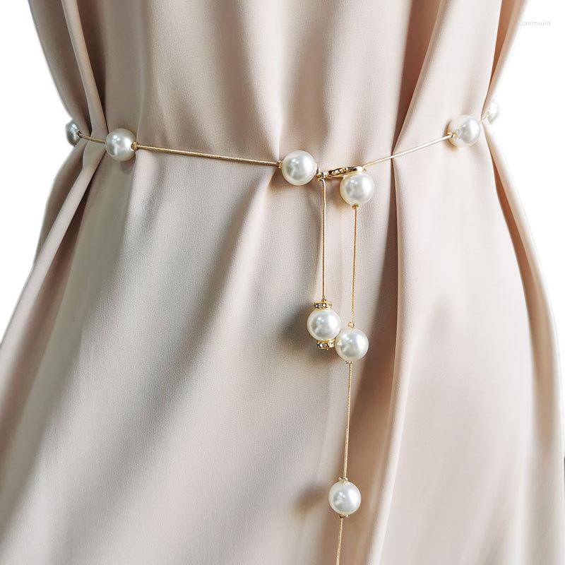 

Belts Ladies Adjustable Pearl Chain Belt Fashion Women Design Simple Style Decor Dress Thin Skinny Waist BeltBelts BeltsBelts, White
