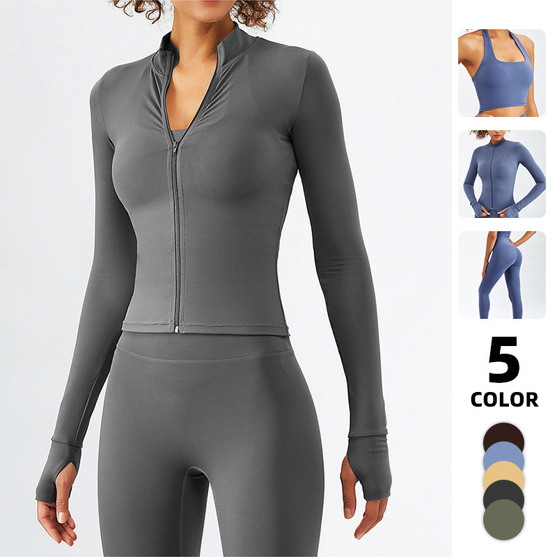 

Exercise & Fitness Wear Yoga Outfits Clothes Womens Training Outer Zipper Running Sportswear Breathable Quick-Drying Nude Feel Workout Clothes, Army green bra