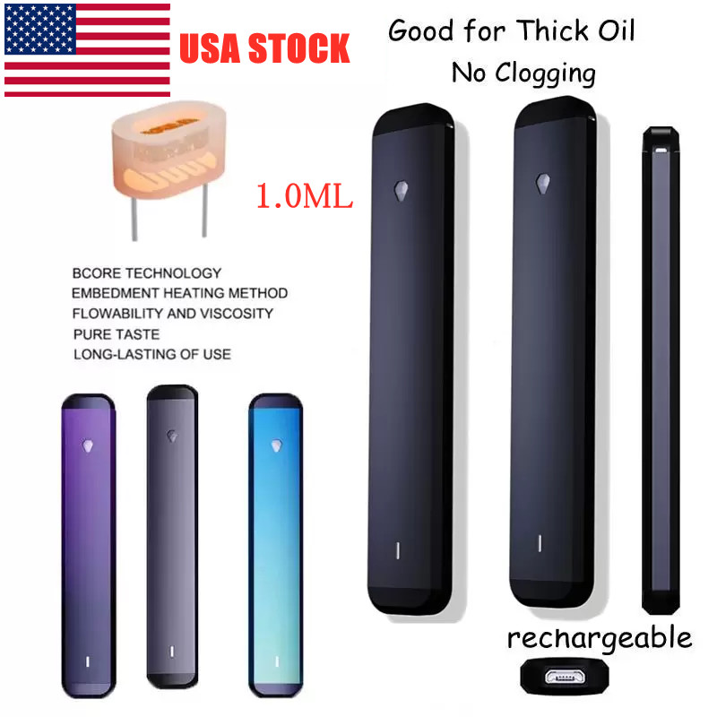 

1.0ml Vape Pen Thick Oil Pod Disposable E-cigarettes USA STOCK Top Fill Rechargeable Battery Starter Kit D8 Snap on Caps Bar Empty BCORE tech Ceramic Coils Vaporizer D9