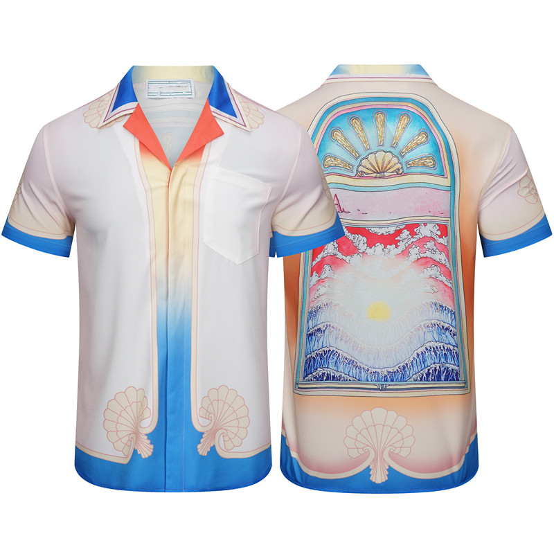 Summer Europe Hawaii shirts paris designer luxury men clothing color letter print Casual Shirt Cool Hip hop Short Sleeve geometry Printing Design