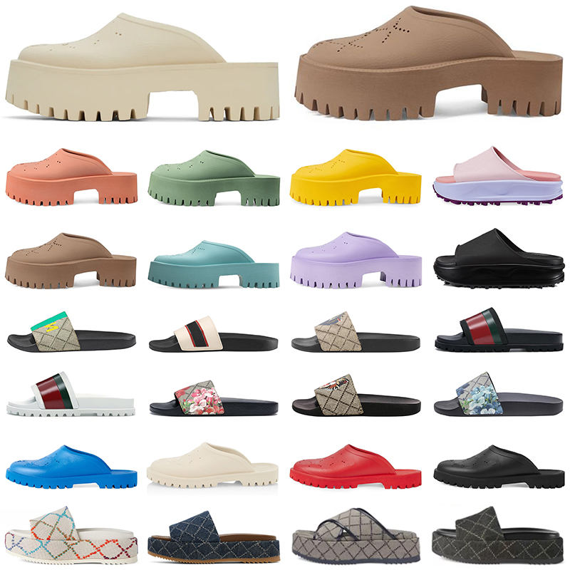 

High Quality Luxury Designer Slide Sandals womens platform perforated sandal Flowers Printing slippers Fabic Embossed Summer Beach Shoes Loafers, Item #41