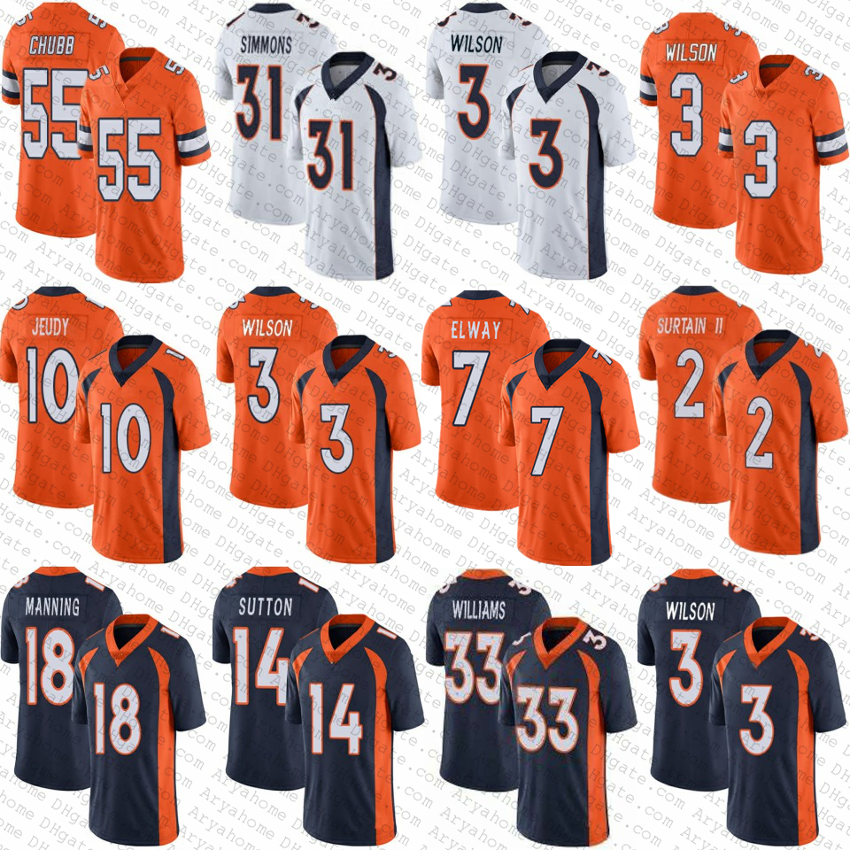 

3 Russell Wilson Mens Women Youth Peyton Manning Broncoes Football Jerseys Justin Simmons Jerry Jeudy Patrick Surtain Bradley Chubb Elway Sutton Javonte Williams, Women(withlogo)