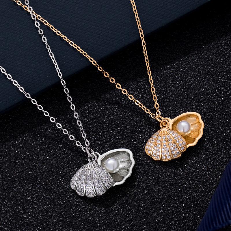 

Pendant Necklaces Creative Shell Pearl Necklace For Women Inlaid White Zircon Party Birthday Gift Charm Jewelry Collar De MujerPendant