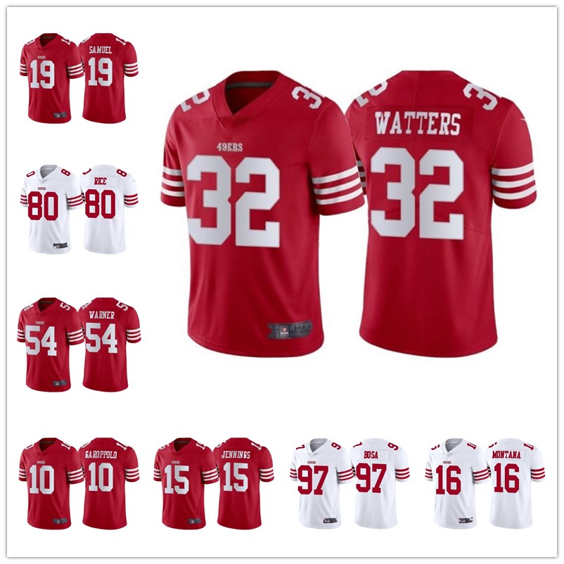 

Jersey Custom Men women youth San Francisco''49ers''80 Jerry Rice 32 ricky watters 16 Joe Montana 97 Nick Bosa 2022 Vapor Limited Stitched red white