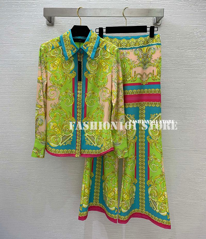 

Women' Two Piece Pants The Version 2022 Luxury Design Fashion Vintage Print Pieces Set Women Clothing Shirt With Long Pant SetsWomen' Wome, As pic