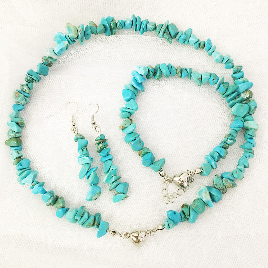 

1 Set Small Numerous Colors Gravel Earrings Necklace Bracelet Set Love Magnetic Buckle Natural Stone Sapphire Jewelry, Light green