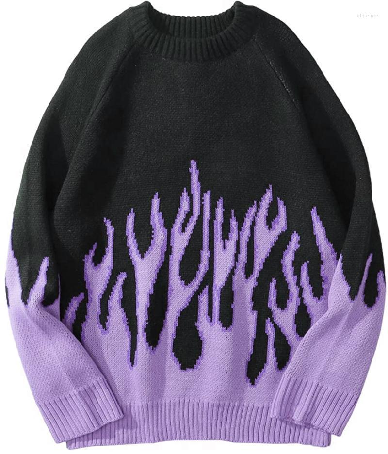 

Men's Sweaters Sweater Men Harajuku Flame Hip Hop Streetwear Clothing Spandex Pullover O-neck Oversize Fashion Casual Couple Male SweatersMe, Purple