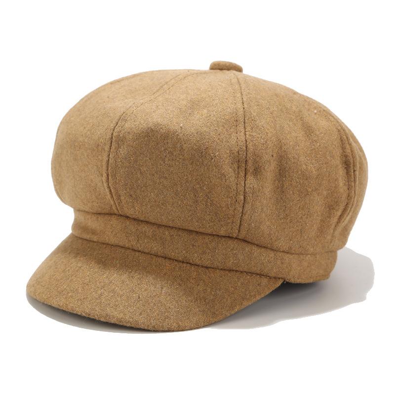 

Berets Autumn Winter Woolen Octagonal Hat For Women Men Solid Color Casual Painter Felt Cap Keep Warm Retro Beret WholesaleBerets, Black