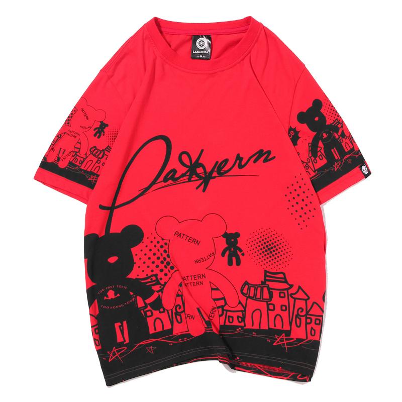 

Men' T-Shirts Big Yards Summer Wear Couple Round Neck Short Sleeve T-shirt Cartoon Printing Clothes Young Men And Women Leisure Tshirt, 1705 red
