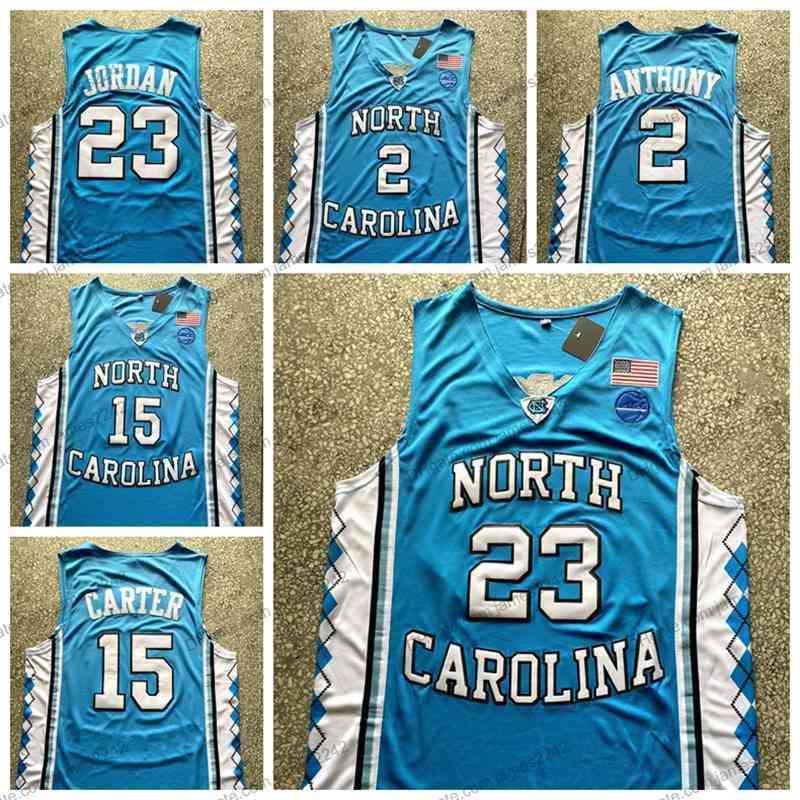 

Basketball Vince Cole Jersey Anthony 2 Carter 15 Michael 23 North Carolina Tar Heels College Jerseys Stitched Blue Size -XXL, 2#blue