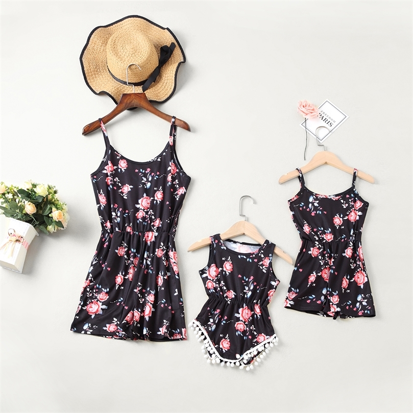 Tank Mother Daughter Dresses Floral Overall Pants Family Look Mommy and Me Matching Clothes Outfits Mom Mum Mama and Baby Dress 220531