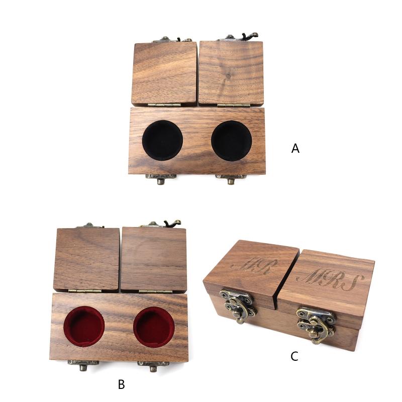 

Jewelry Pouches Bags Double Open Lid Walnut Box Wooden Pair Ring Proposal Gift Diamond Horn Lock OrganizerJewelry