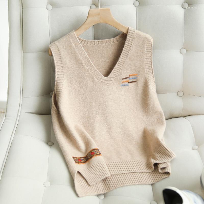 

Women' Vests 2022 Women Autumn Winter Casual Embroidery Sweater Vest Female Loose Sleeveless V-neck Gilet Ladies Slim Knitted Waistcoat Luc, Black